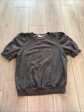 T.la Anthropology Green Animal Print Sweatshirt Size S Puffed Sleeves